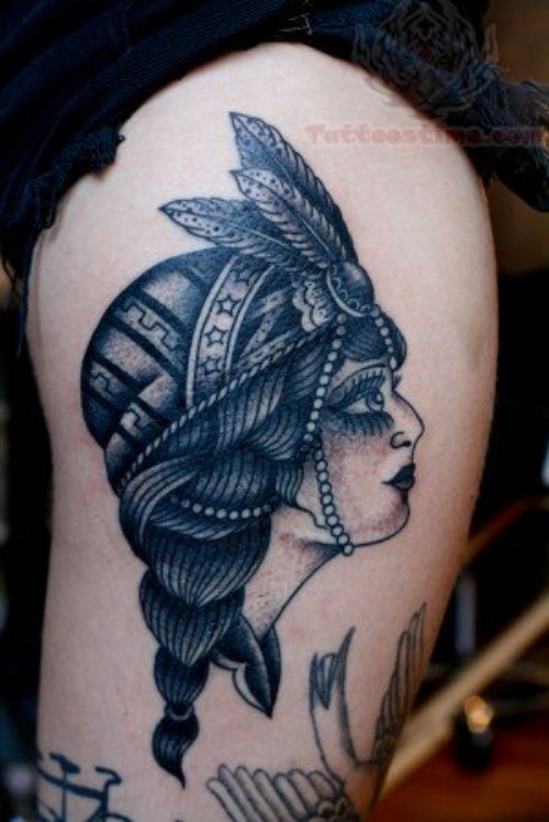 Native Nurse Tattoo On Thigh