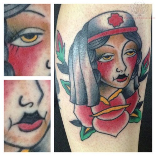 Rose And Nurse Head Tattoo