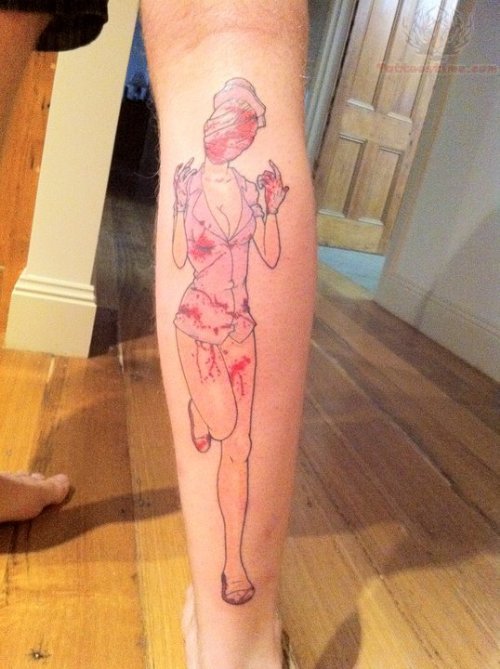 Nurse Tattoo On Back Leg