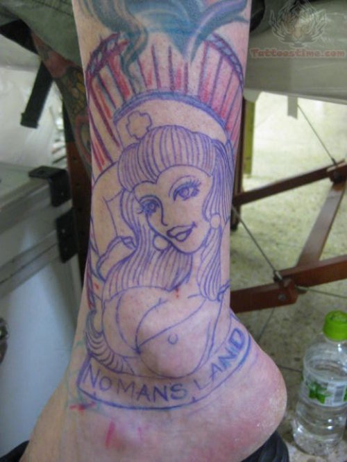 Nurse Pinup Girl Tattoo On Ankle