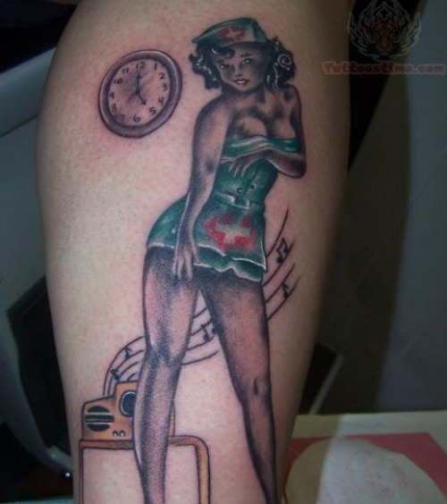 Clock and Nurse Tattoo