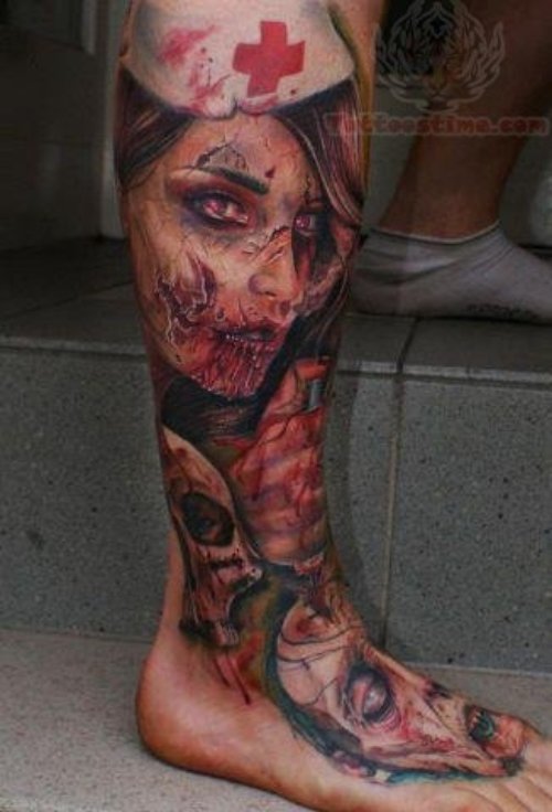 Diabolical Nurse Tattoo On Leg