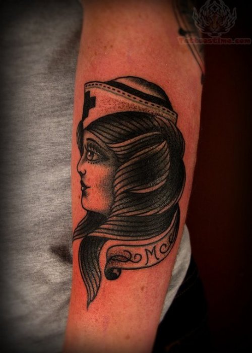 Nurse Head Tattoo On Arm