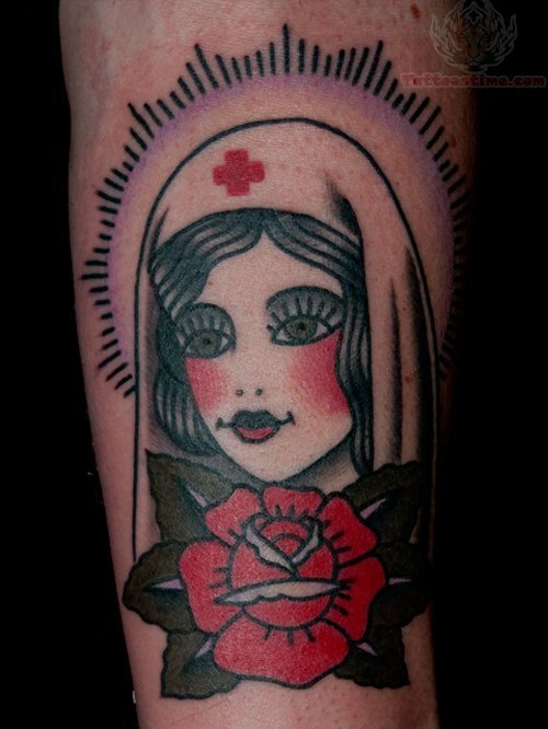 Flower And Nurse Tattoo