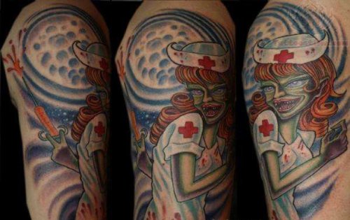 Zombie Nurse In Waves Tattoo