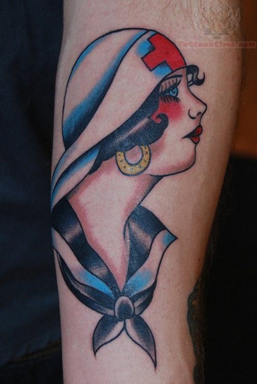 Nurse Head Tattoo On Arms