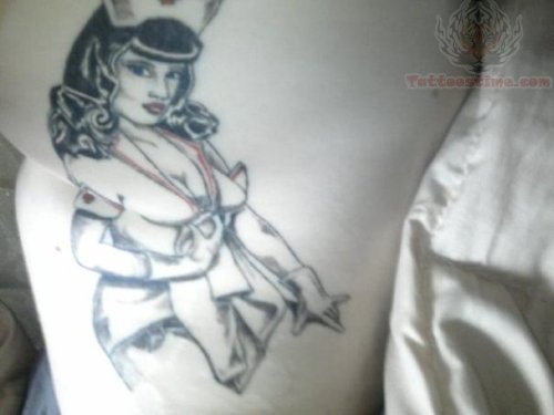 Grey Ink Nurse Tattoo On Leg