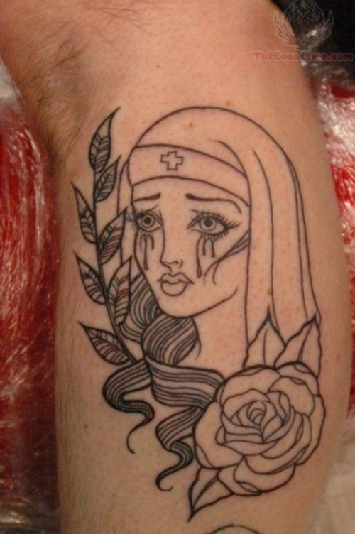 Outline Nurse And Rose Tattoo