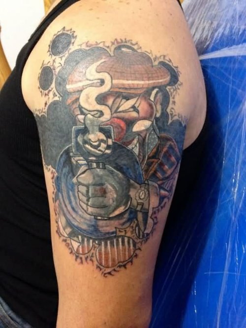 Left Half Sleeve Mexican Occupation Tattoo