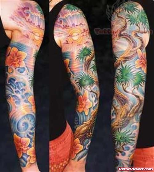 Bonsia Ocean Tattoo On Sleeve