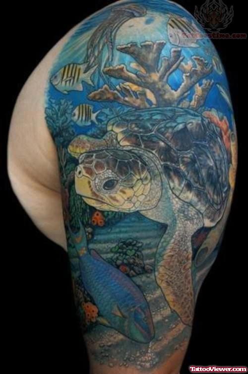 Ocean Tattoo On Upper Shoulder