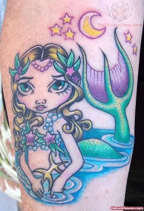 Mermaid Ocean And Moon Tattoo