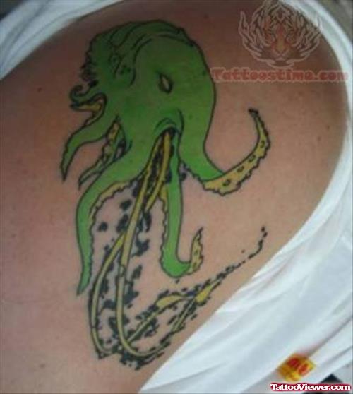 Green Ink Octopus Tattoo