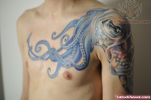 Amazing Blue Ink Octopus Tattoo