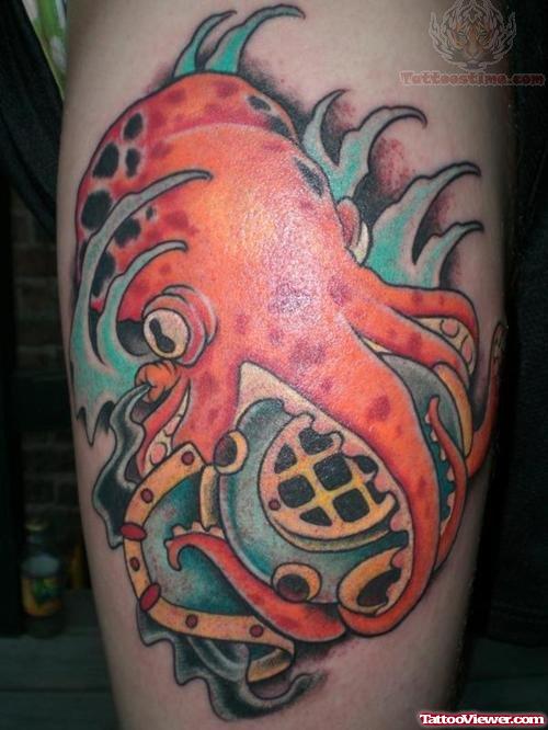 Color Ink Octopus Tattoo On Arm