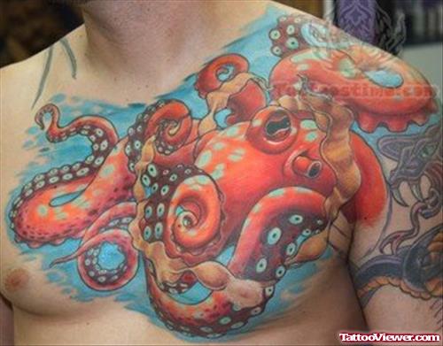 Large Octopus Tattoo On Chest