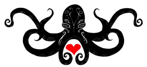 Red Heart And Black Octopus Tattoo Design