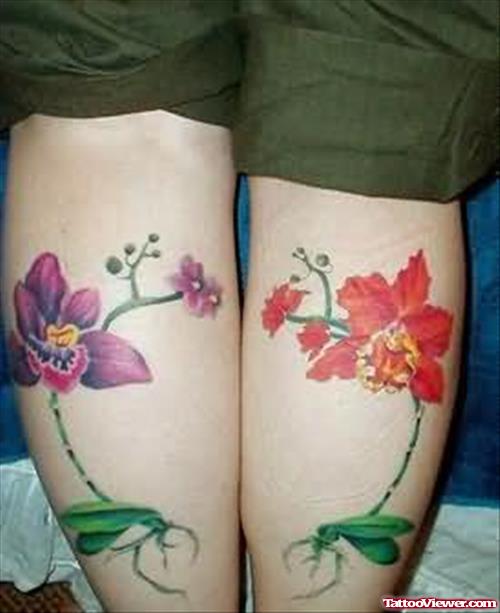 Colorful Orchid Flowers Tattoo