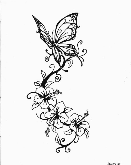 Butterfly And Orchid Tattoos Design