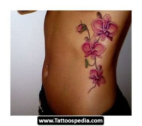 Left Rib Side Orchid Tattoos