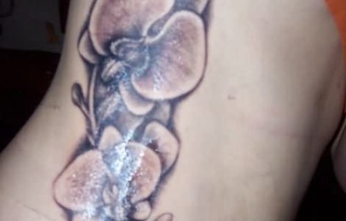 Black And White Orchid Tattoo On Side Rib