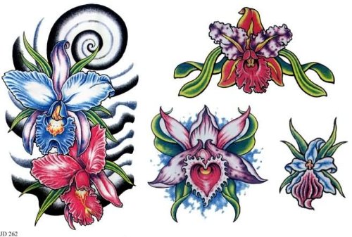 Color Flowers Orchid Tattoos Designs