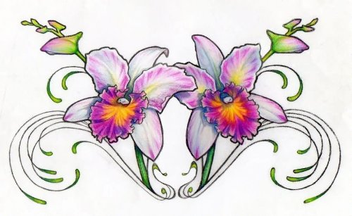Amazing Color Orchid Tattoo Design