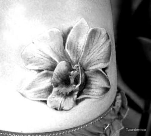 Lowerback Grey Ink Orchid Tattoo