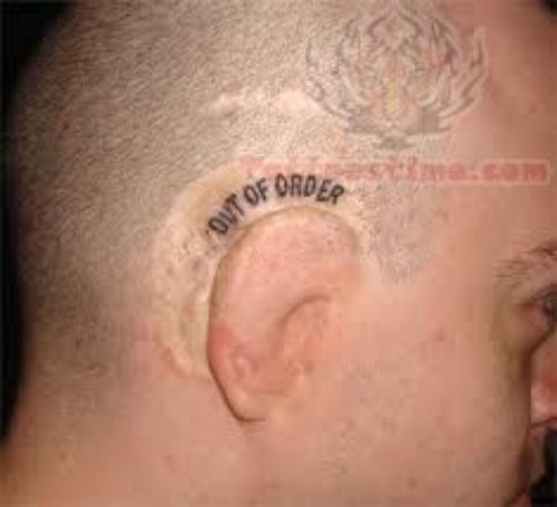 Out Of Order Tattoo On Head