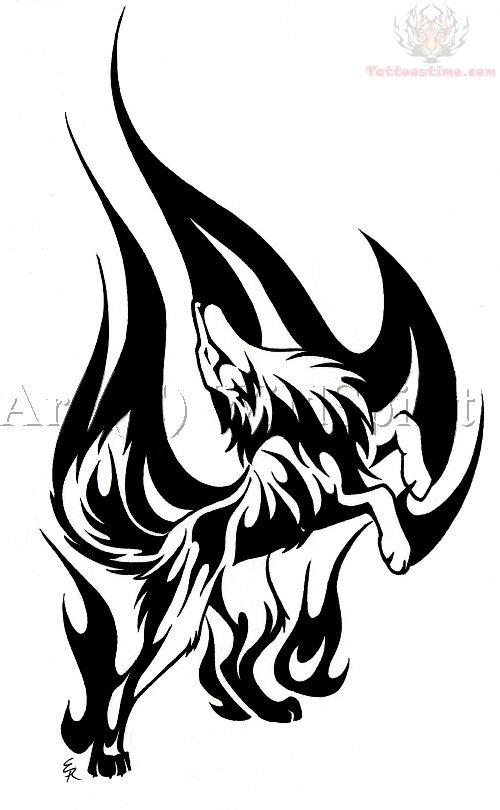 Determined Flame Wolf Tattoo