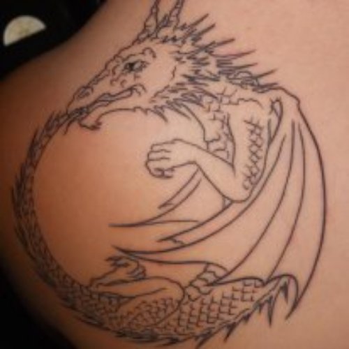 Amazing Dragon Ouroboros Tattoo On Left Back Shoulder