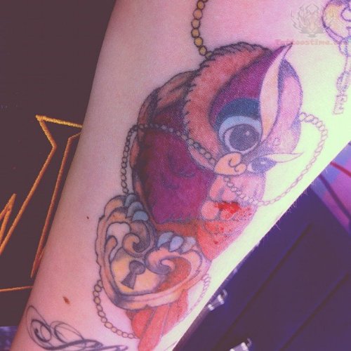 Owl And Locked Heart Tattoo
