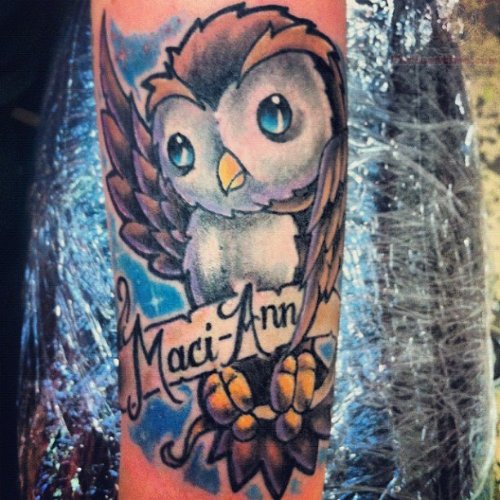 Maci Ann Color Owl Tattoo