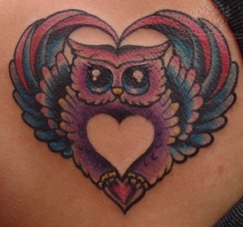 Winged Owl And Heart Tattoo
