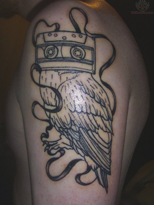 Cassette Owl Tattoo On Shoulder
