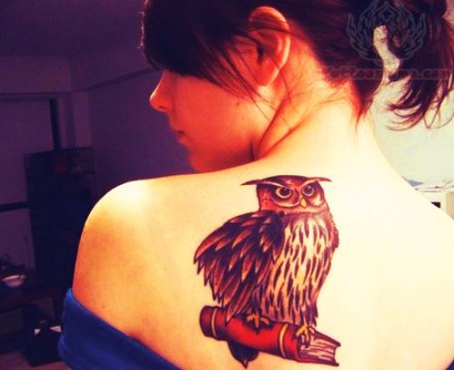 Owl Back Shoulder Tattoo For Trendy Girls