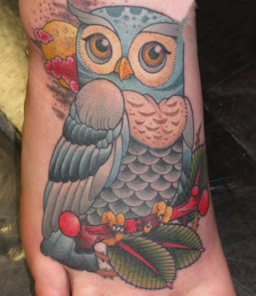 Magic Owl Tattoo On Foot