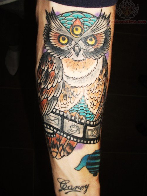 Camera Film And Owl Tattoo