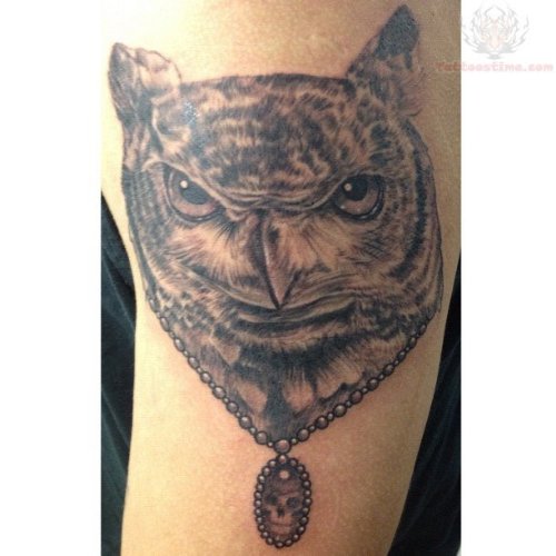 Owl Head Tattoo On Bicep