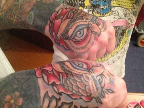 Owl Eyes Tattoo On Hand