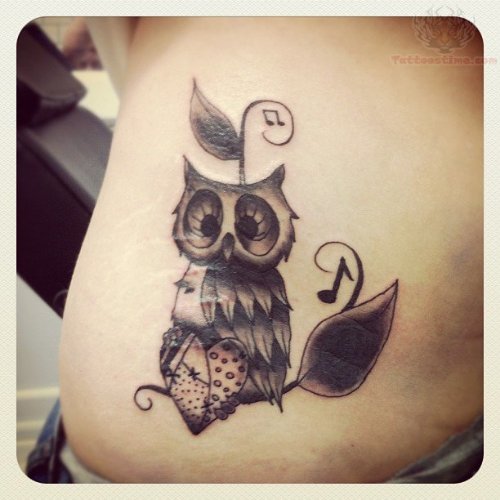 Owl And Music Notes Tattoo