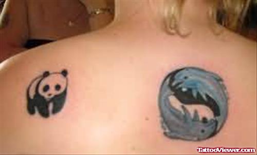 Small Panda Bear And Dolphin Tattoo