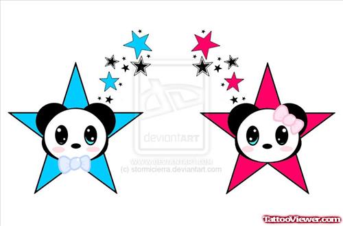 Panda Faces In Stars Tattoo Designs