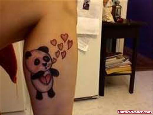 Panda and Little Red Hearts Tattoo