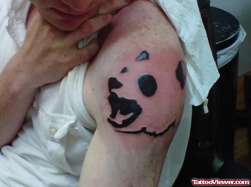 Angry Panda Face Tattoo On Shoulder