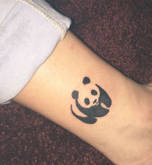 Nice Black And White Panda Tattoo On Side Leg