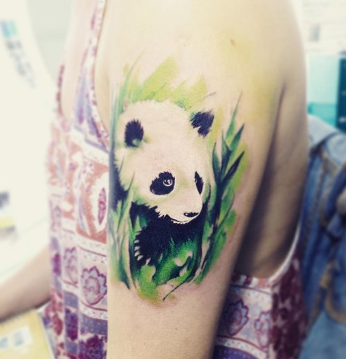 Pretty Panda Tattoo On Bicep