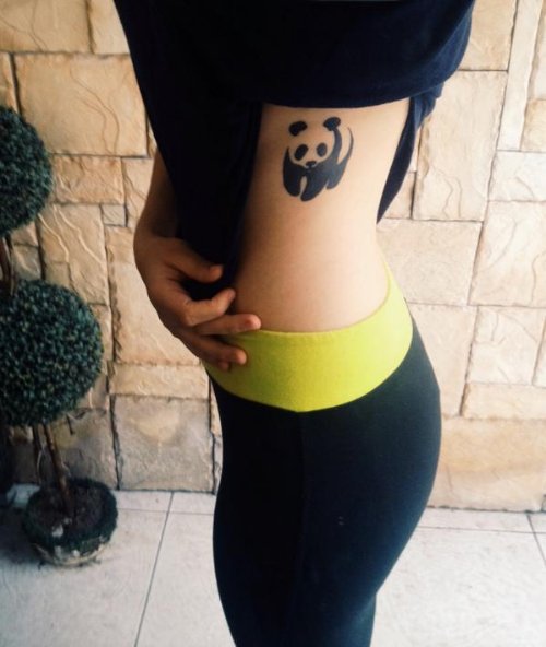 Girl Rib Side Panda Tattoo Idea For Girls