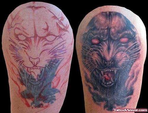Ripped Skin Panther Tattoo On Shoulder