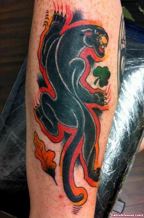 Red And Black Panther Tattoo On Sleeve